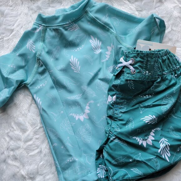 Dot Dot Smile Swim Bundle Boy's Blue 2pc Swim Trunks & Rashgard NWT - Picture 1 of 5